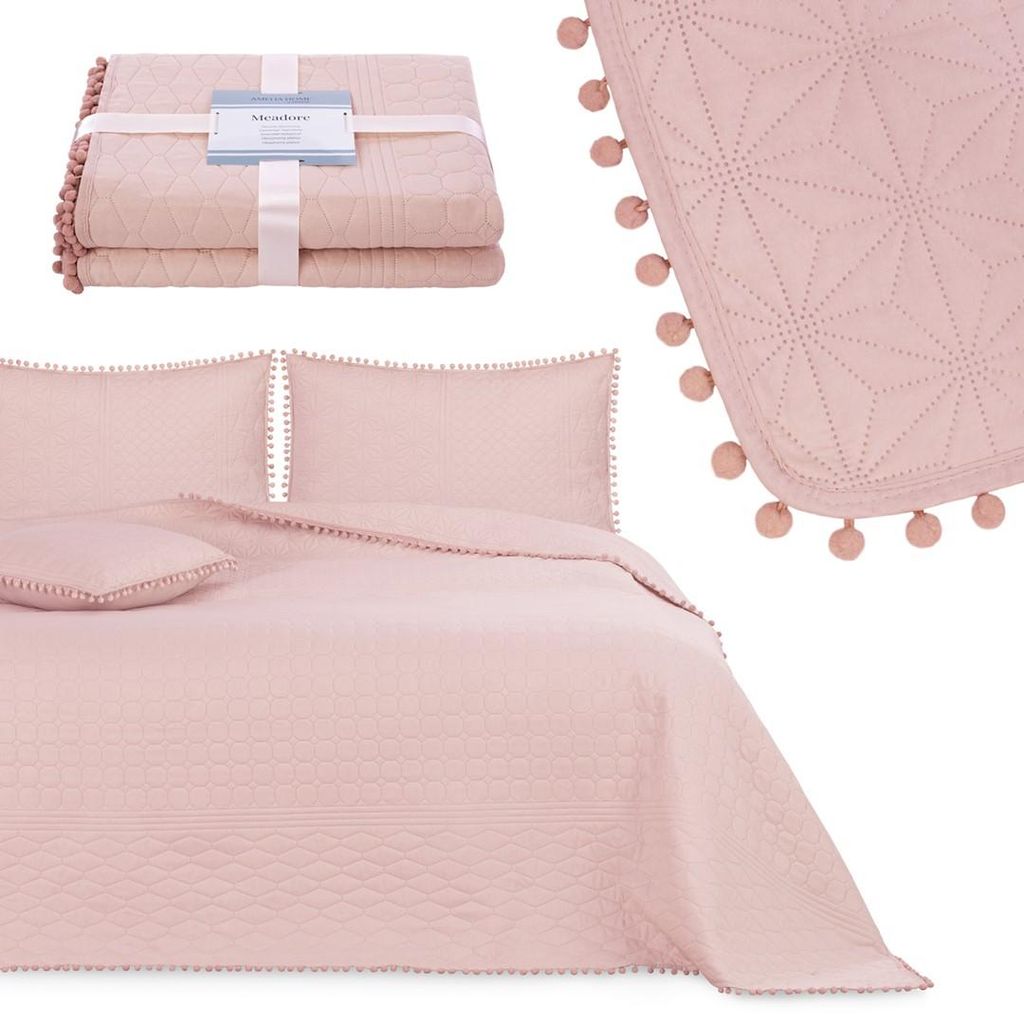 Dekbedovertrek/sprei met pompons en geruit patroon, Productafbeelding 