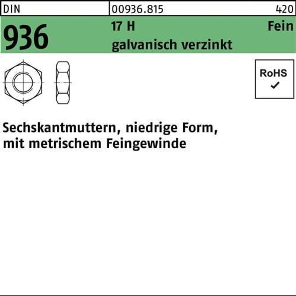 Reyher Sechskantmuttern DIN 936 17 H M 36x1,5 galv. vz (10 Stück)