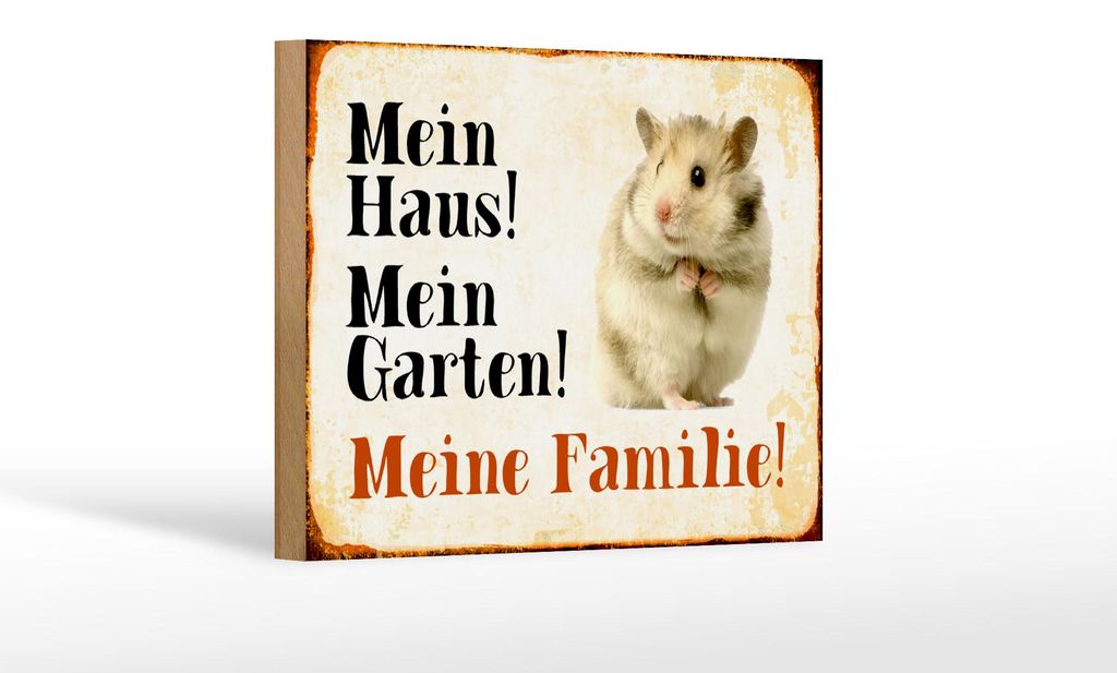 Holzschild Tiere 18x12cm Hamster mein Haus Garten Familie