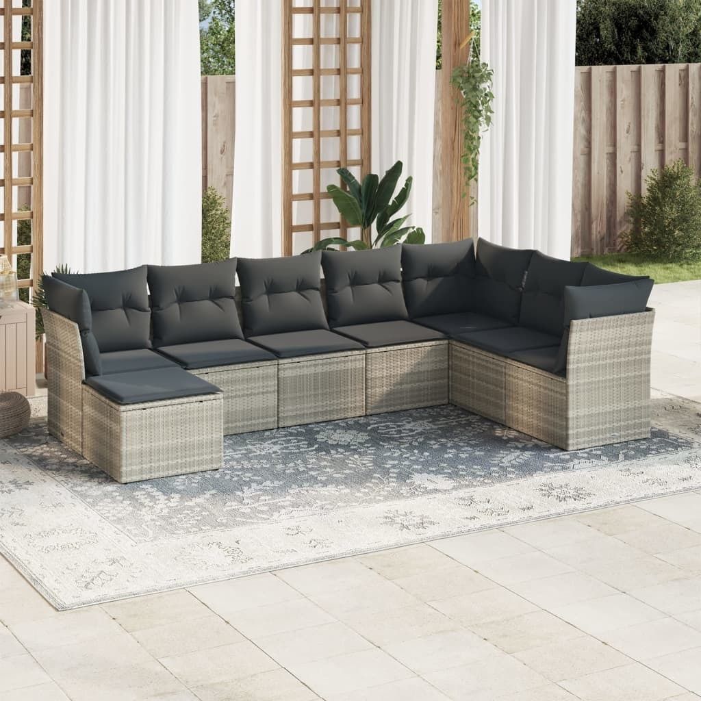 Maison Exclusive - 8-tlg. Garten-Sofagarnitur mit Kissen Hellgrau Poly Rattan