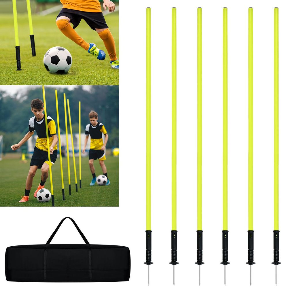 XINZI Slalomstangen,6er-Set 180cm Federbelastete Traingsstangen mit Stahlspitzen und Tragetasche,Fußball Agility Training,Koordinationstraining(Gelb)