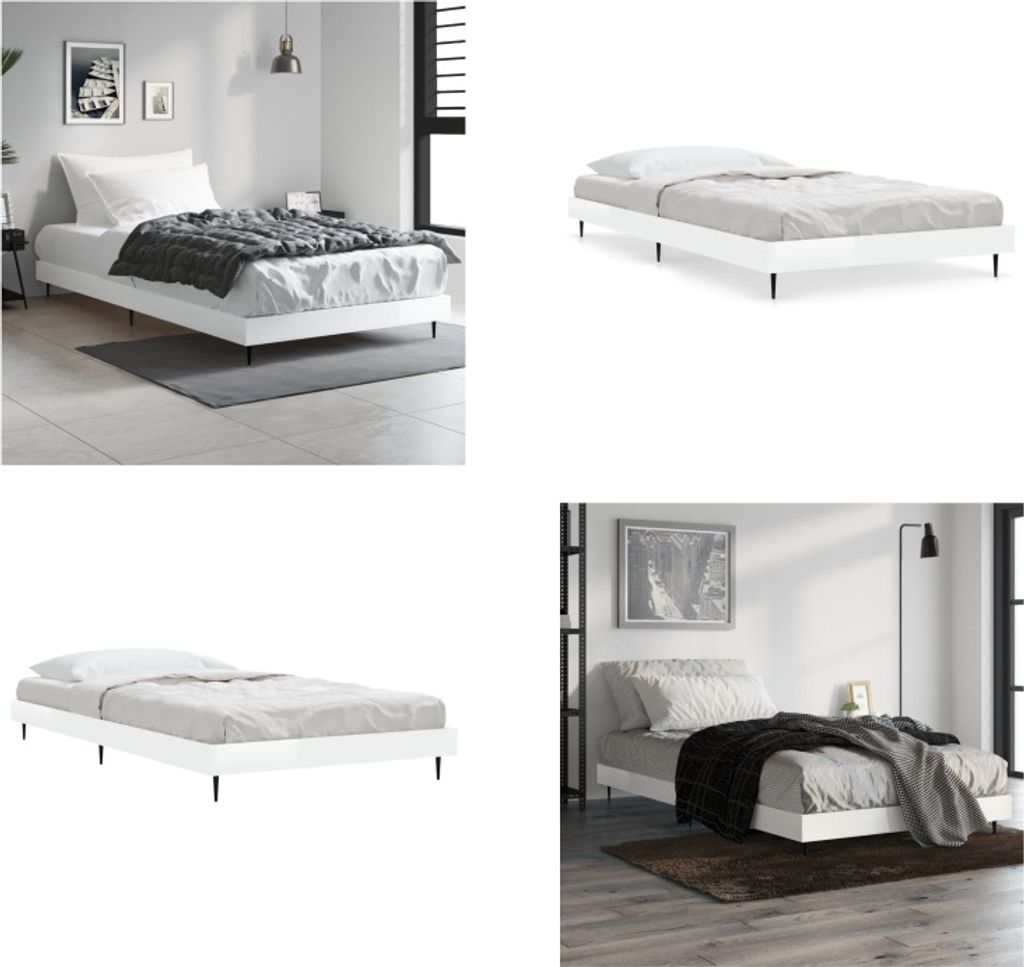 vidaXL Bettgestell Hochglanz Weiß 90x200 cm Holzwerkstoff - Bettgestell - Bettgestelle - Bettrahmen - Bett