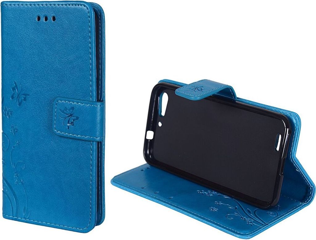 Schutz Hülle Blumen für Case Handy ZTE Blade V6 Blau