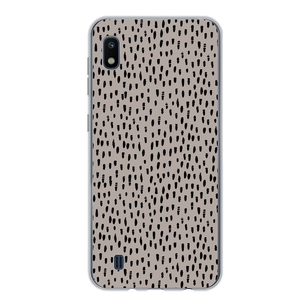 MuchoWow Handyhülle Schutzhülle Hülle für Samsung Galaxy A10 Polka dots - Braun - Schwarz Silikon Softcase Handy Hülle - Schutzhülle