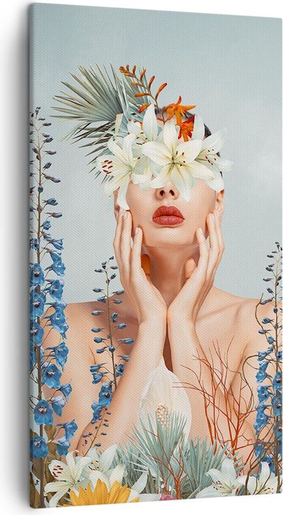 Bild auf Leinwand - Leinwandbild - Einteilig - Surreal Frau Blumen - 45x80cm - Wand Bild - Wanddeko - Wandbilder - Leinwanddruck - Bilder - Wanddek...