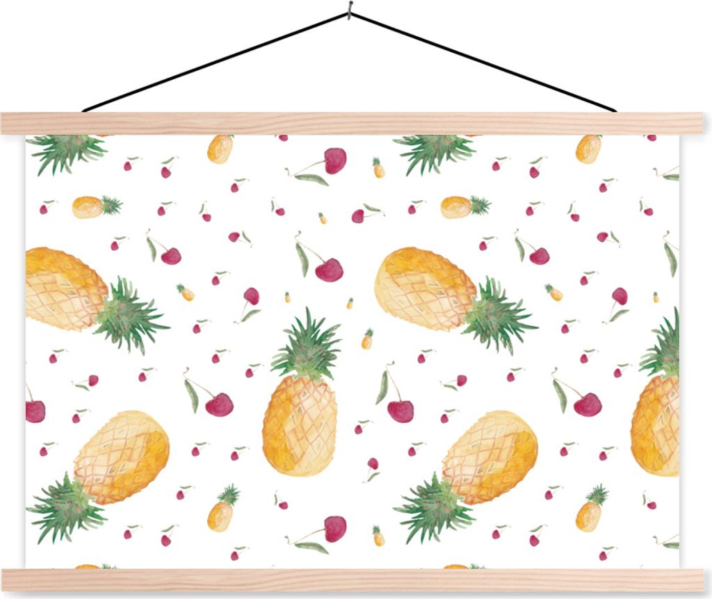 MuchoWow Textilposter Obst - Aquarell - Weiß 60x40 cm mit holzfarbenen Rahmen - Bilder