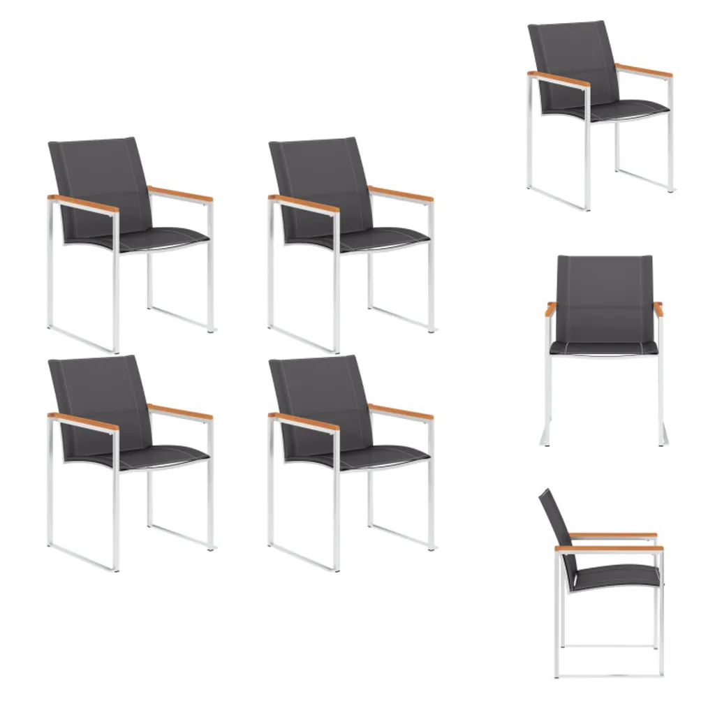 Lot de 4 fauteuils de repas extérieur en Inox et Textilene Gris vidaXL