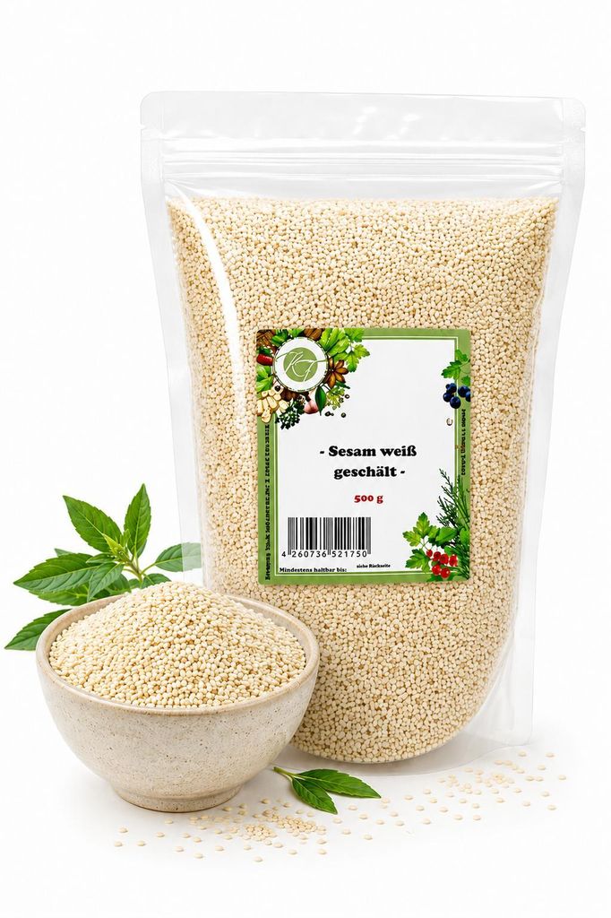 K T 500 g Sesam ganz Sesamsaat Sesamsamen weiß geschält - Produktbild 