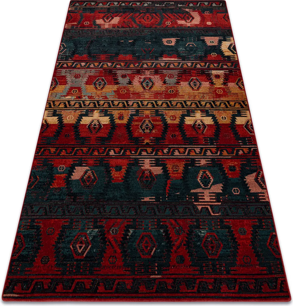 Tapis en laine OMEGA TAPAS ethnique bleu foncé et rouge 170x235 cm