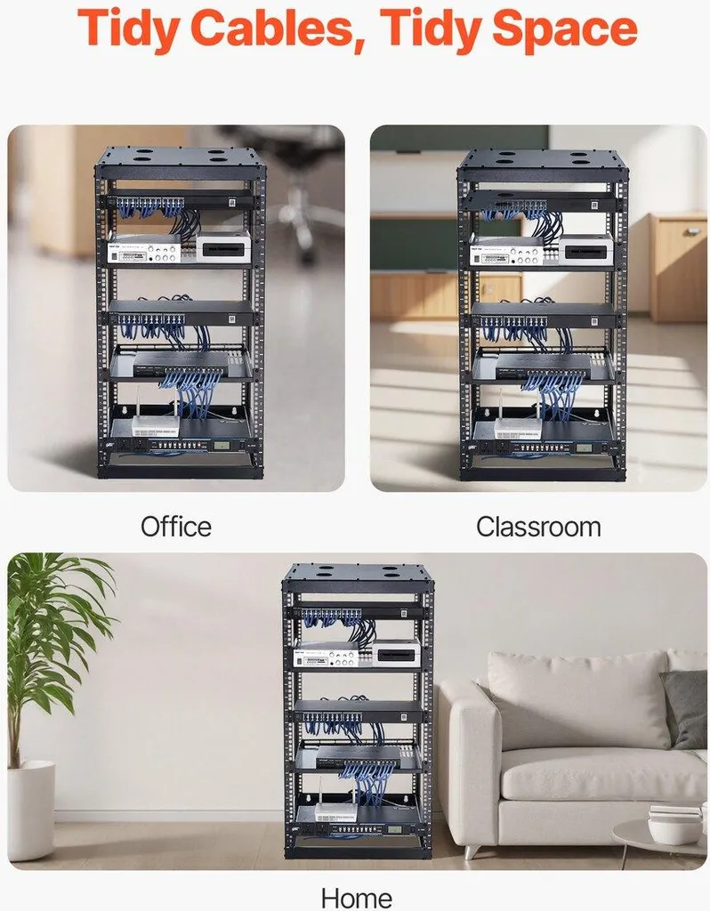 Rack ouvert 20U robuste profondeur 58,5cm avec étagères ventilées