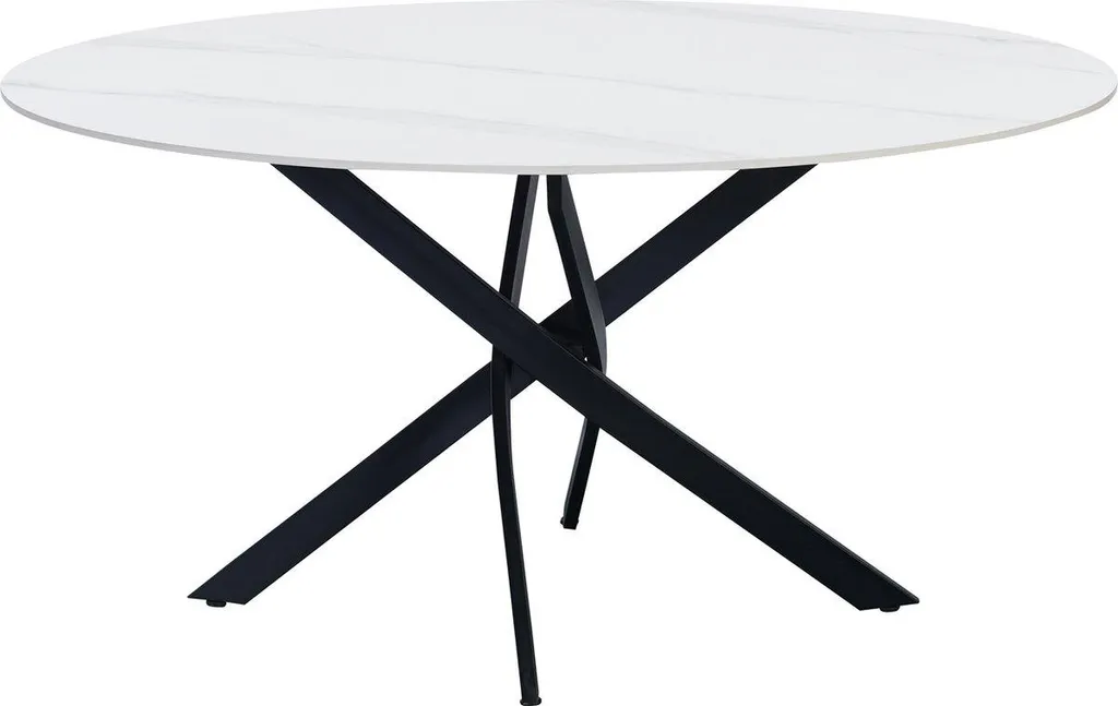 Table à manger ronde effet marbre blanc Happyment Manilo 150 cm