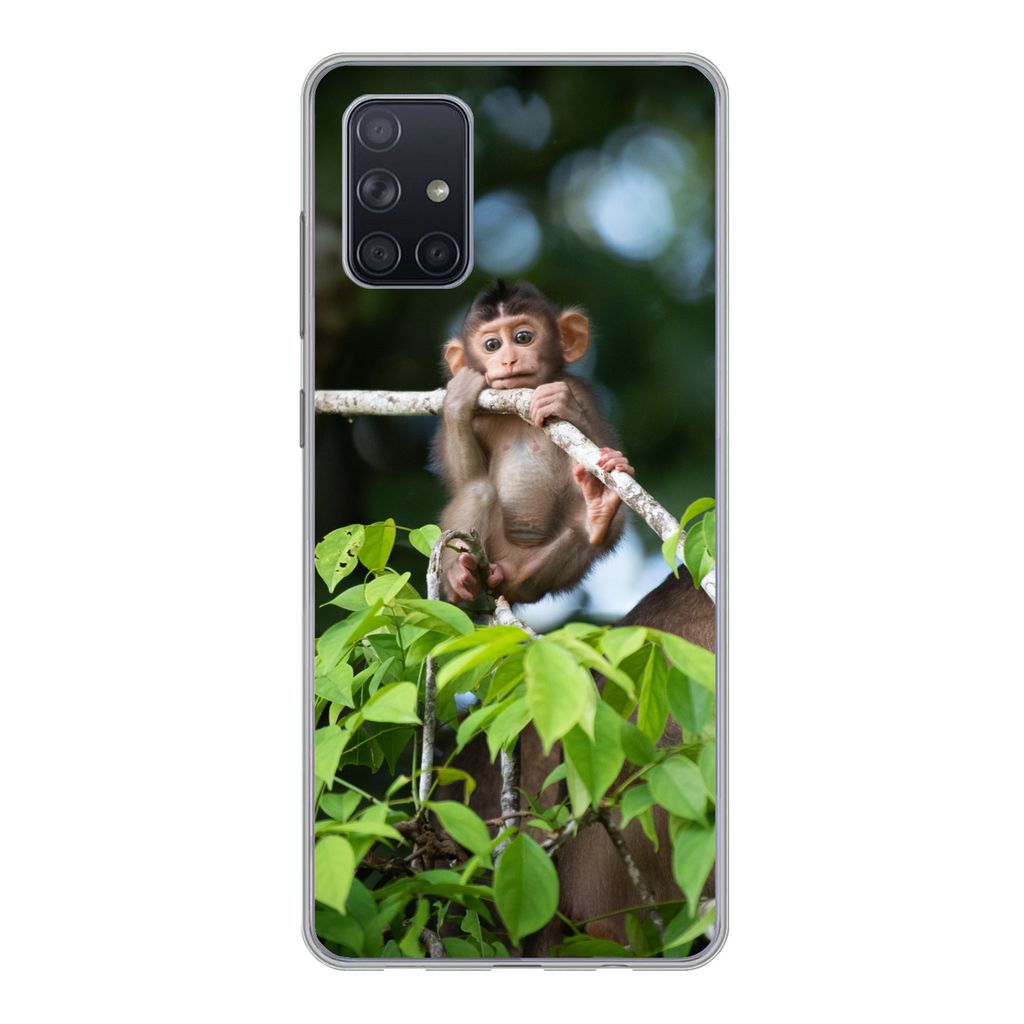 MuchoWow Handyhülle Schutzhülle Hülle für Samsung Galaxy A51 Baby - Affe - Äste Silikon Softcase Handy Hülle - Schutzabdeckung