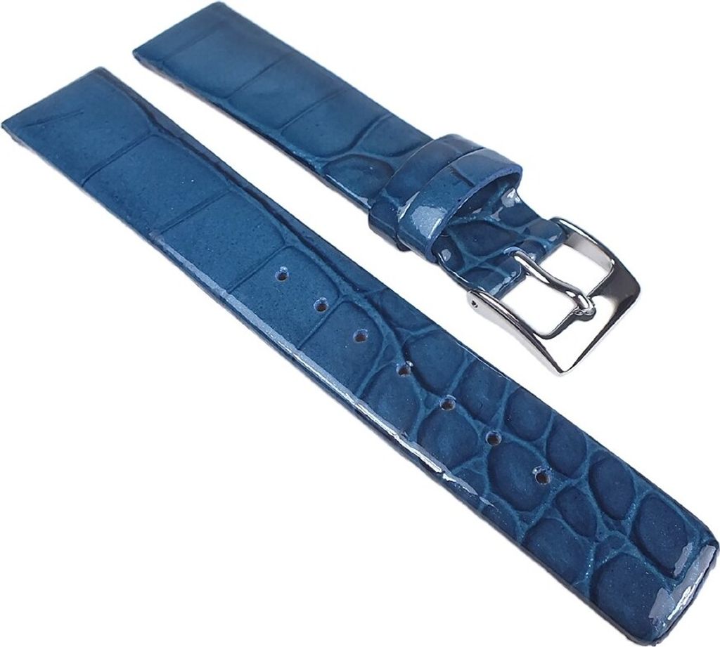 Ersatzband Uhrenarmband Leder Blau glänzend Lack 25261S, Stegbreite:22mm