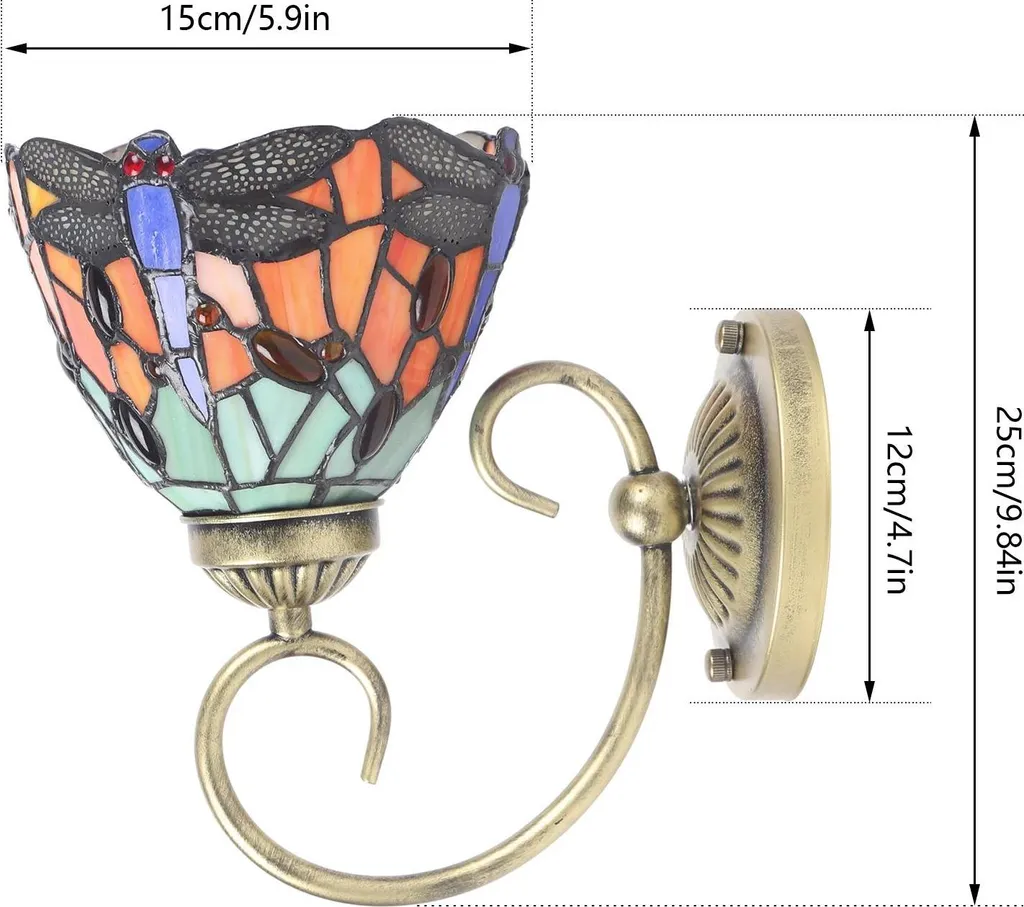 Applique Murale Libellule en Vitrail Douille E27 220V Style Tiffany