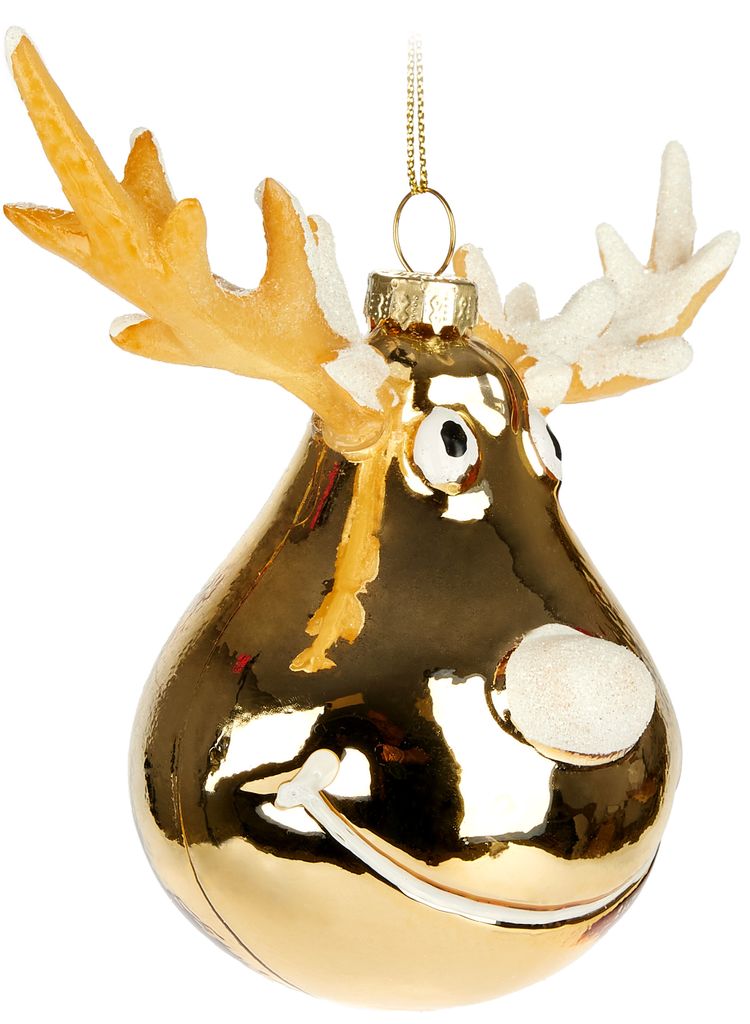 BRUBAKER Elch Gold - Handbemalte Weihnachtskugel aus Glas - 15 cm Baumkugel Elchkopf - Mundgeblasener Christbaumschmuck - Figur Lustig Deko Anhänger