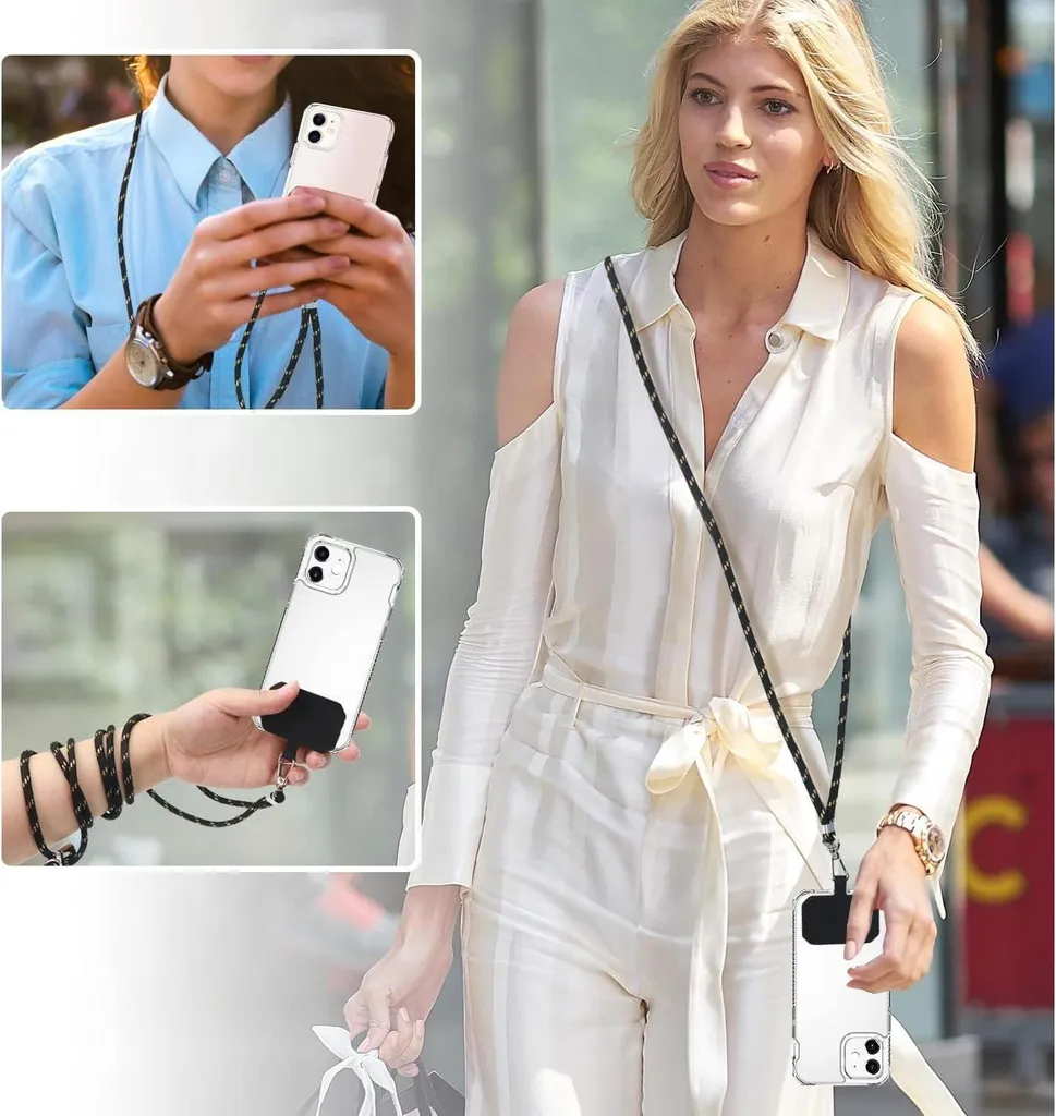 2 Collane Universali Per Cellulare, Tracolla Regolabile 140 Cm, Con 4 Pad Trasparenti E 2 Colorati, Per IPhone, Samsung, Xiaomi, Unisex (Nero + Verde Oliva)