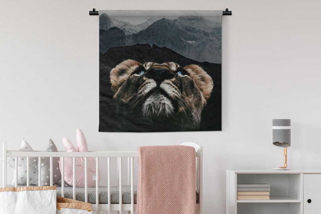 MuchoWow Wandteppich Wandbehang Tiger - Berg - Tiere 90x90 cm Tapisserie Dekoration Wandtuch - Wandaufhänger