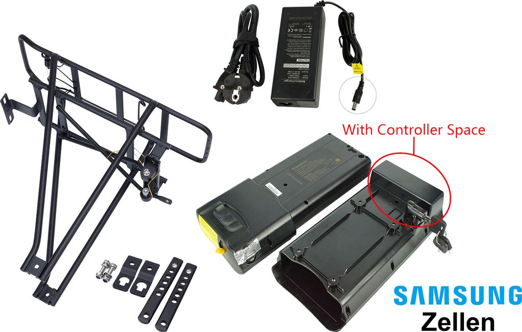 Ebike Batterie 36V 14Ah/504Wh Akku mit Gepäckträger und Batteriehalterung für Elektrofahrrad Bergsieger/Diermann, Bottcher, Brinke, Campus