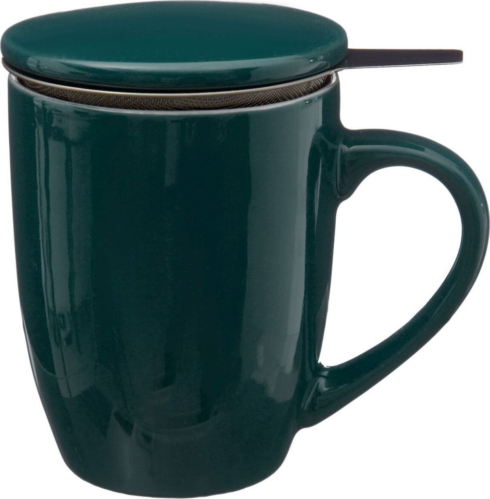 Keramikbecher mit Blatt-Teesieb 320 ml grün Modern Deko