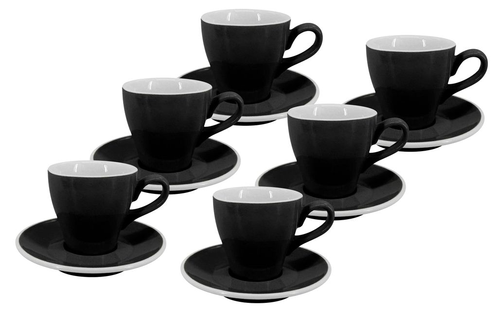 6-teiliges Set - Lungo Tasse und Untertasse Milano, 150 ml, schwarz