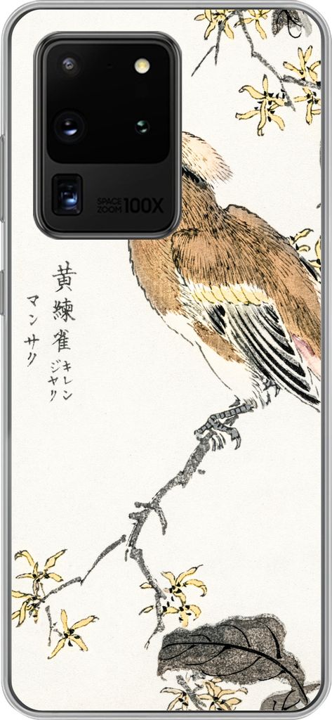 MuchoWow Handyhülle Schutzhülle Hülle für Telefoonhoesje Samsung Galaxy S20 Ultra Vintage - Vogel - Japanisch - Schriftzeichen Silikon Softca...