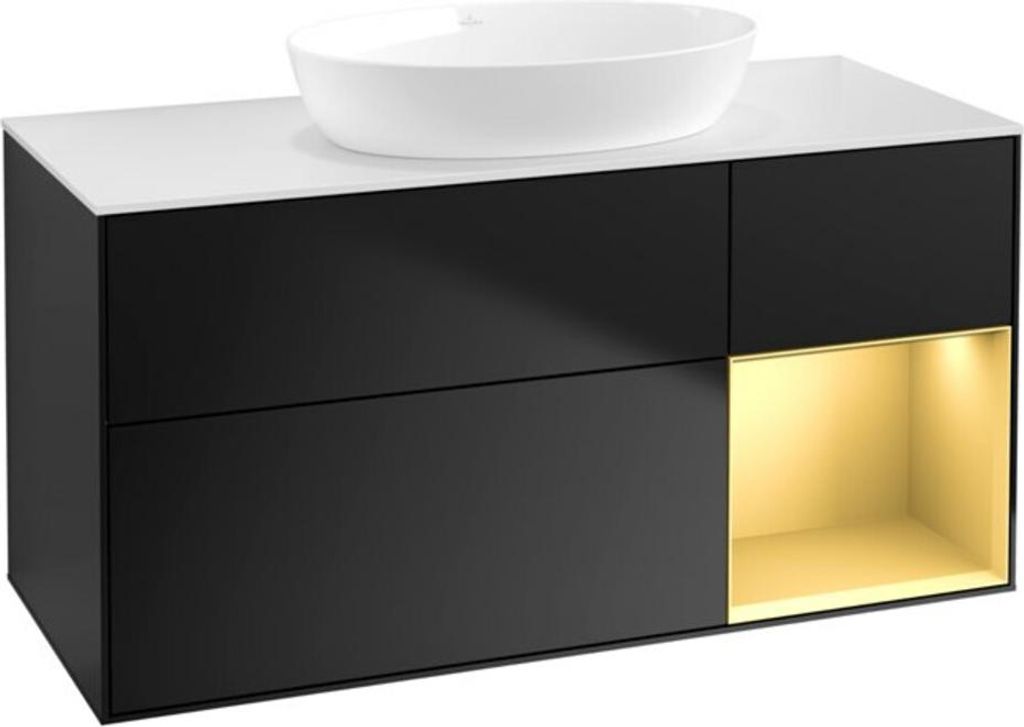 V&B Waschtischunterschrank Wandbeleuchtung Finion 120cm, Pl w m, Reg gol m Lac, bla m Lac