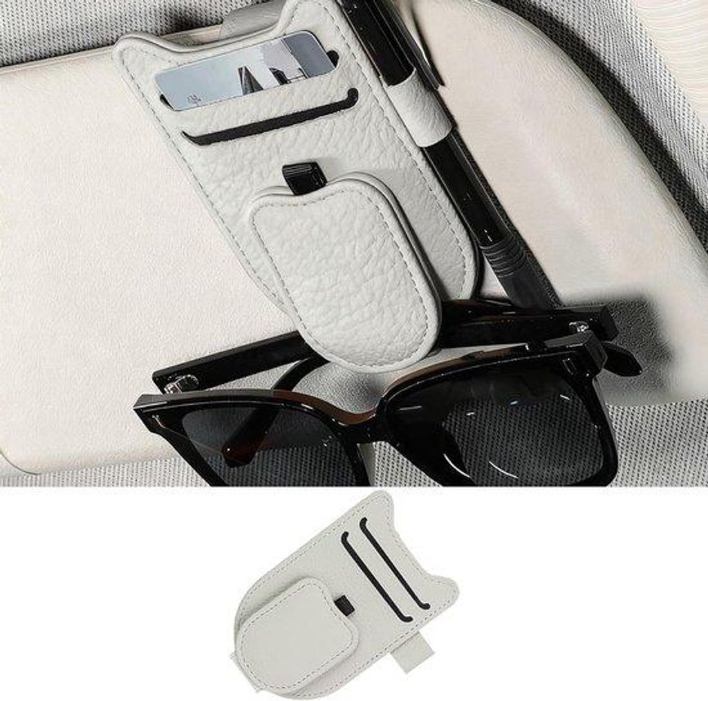 2 Stück Magnetischer Auto Visierhalter aus Premium Kunstleder mit Feder- und Kartenhalter, Universeller Klettverschluss für den Sonnenvisier, Lux...