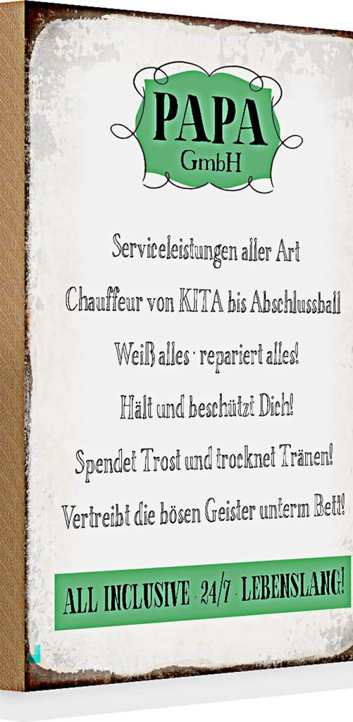 Holzschild Spruch 20x30cm Papa GmbH 24/7 lebenslang