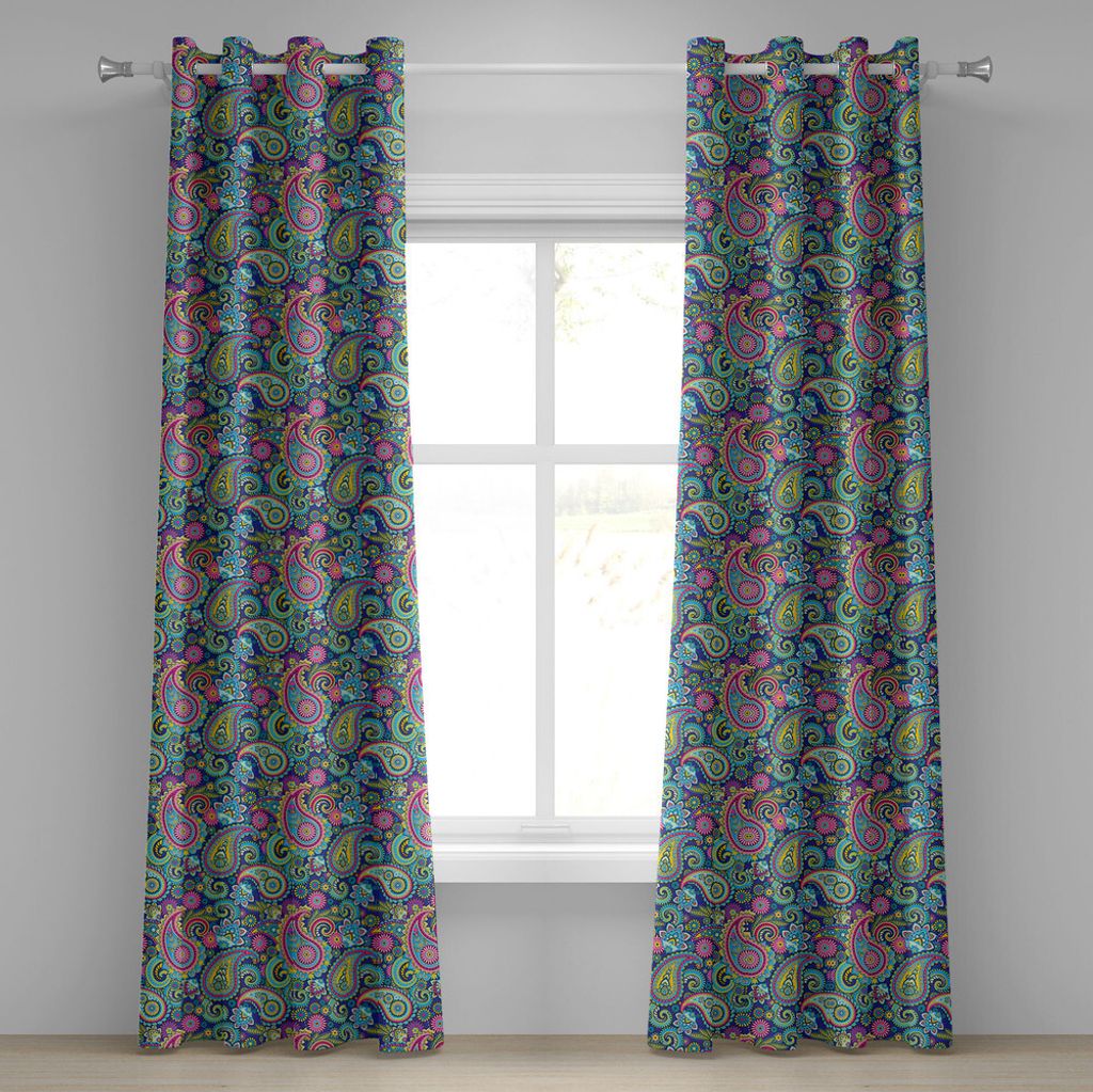 ABAKUHAUS Paisley Ösenvorhang, Traditionell Blattartig Paisley Elemente Mit Orientalisch Motiv Im Stoffmuster, Dekorative 2-Panel-Fenstervorhänge...