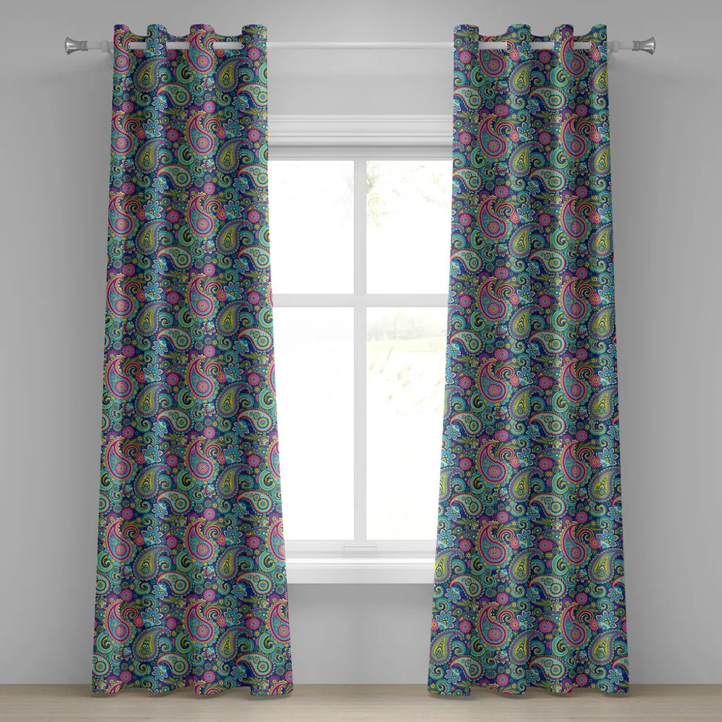 ABAKUHAUS Tenda con occhielli Paisley, elementi tradizionali a forma di foglia Paisley con motivo orientale nel disegno del tessuto, tende decorative a 2 pannelli per finestre, 280 cm x 225 cm, multicolore