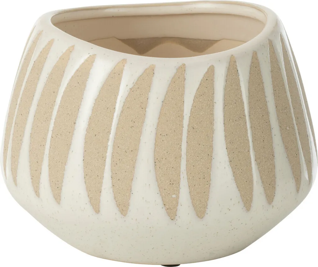 J-Line Cache-pot Kai en Faïence Beige et Blanc - Taille Small Design
