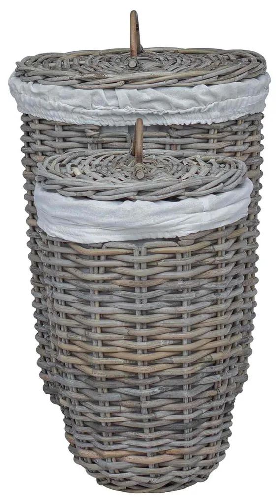 Panier à Linge en Rotin Gris Kubu vidaXL Tressé à la Main - Set de 2 Unités