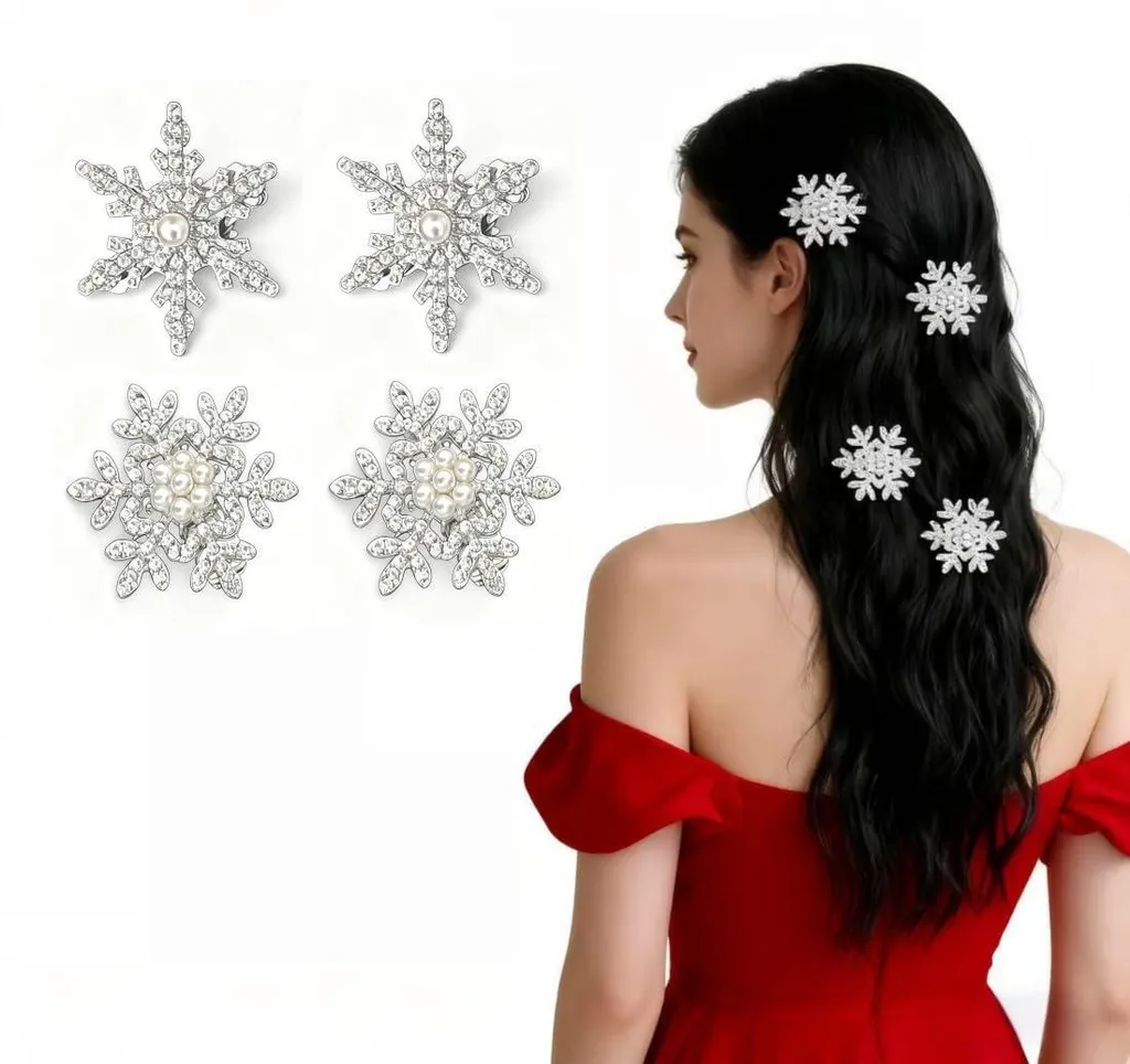 Barrettes flocons de neige strass et perles élégantes pour femmes, 2pcs
