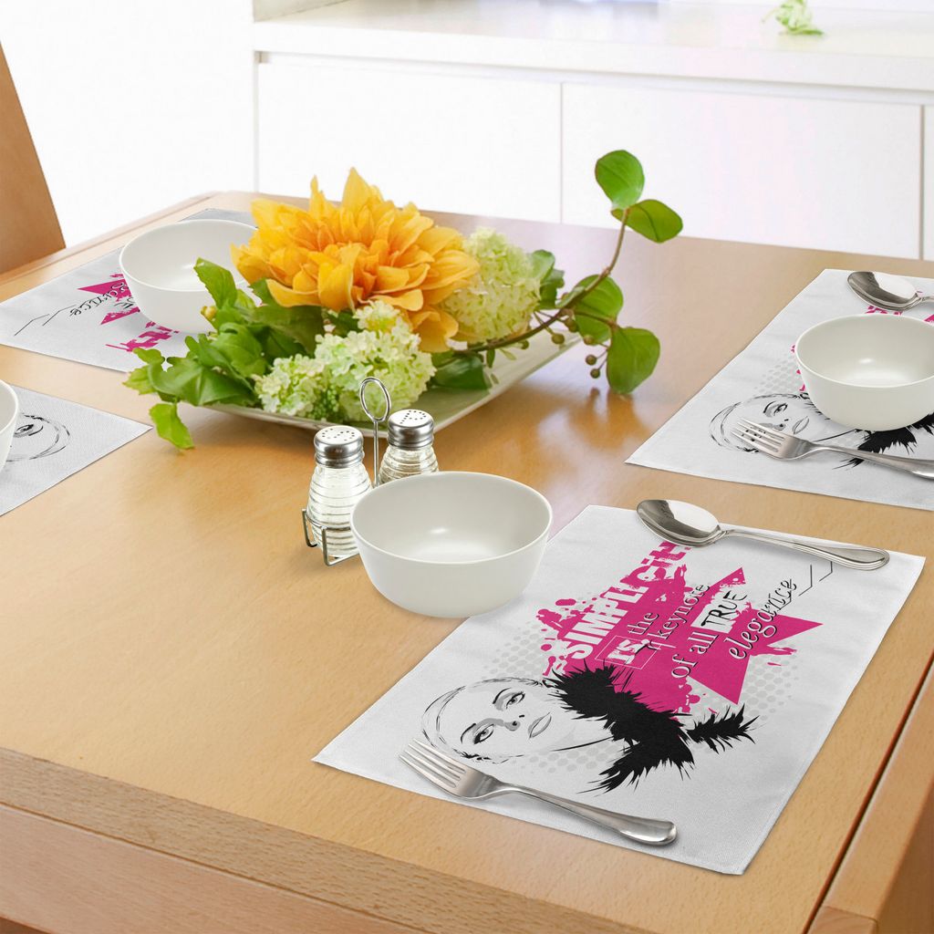ABAKUHAUS Mädchen Platzmatten, Dame Face mit Make-up einfachen Design inspirierende Mode Mode Kunst, Tiscjdeco aus Farbfesten Stoff für das Esszi...