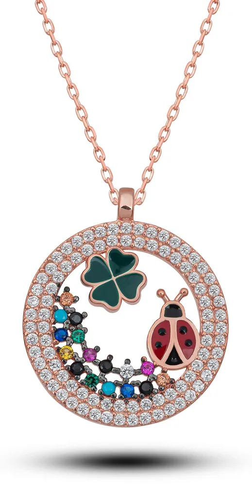Bijou exclusif trèfle et coccinelle - Argent 925 rose doré finition