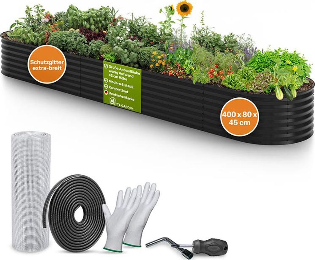 TTL GARDEN Hochbeet ELEGANCE XXL 400x80x45cm Anthrazit – Produktbild 