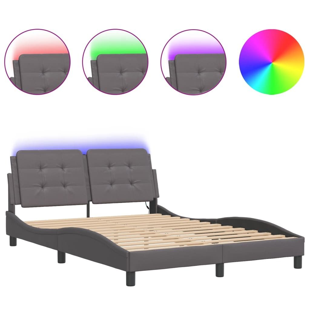 vidaXL Bettgestell mit LED ohne Matratze "Zadar" Grau 140x190 cm