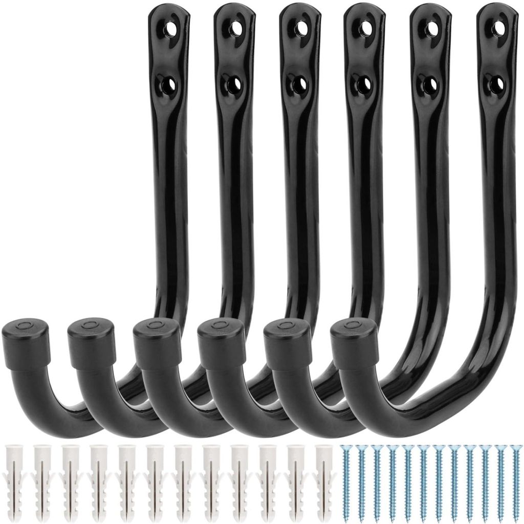 Garagen-Montagehaken, robuste J-Haken, Wandhalterung, Stahl-Organizer für Gartenwerkzeuge, Taschen, Schläuche, Leiter, Sportgeräte, 6 Stück
