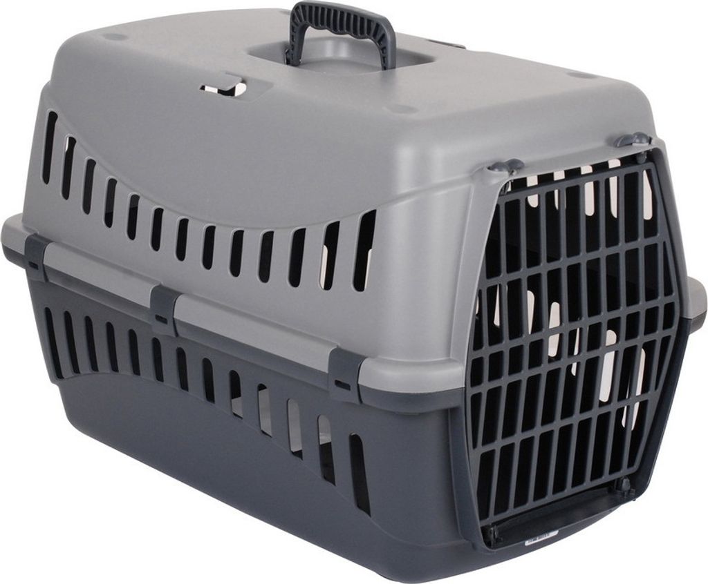 A pet carrier is shown against a white background.