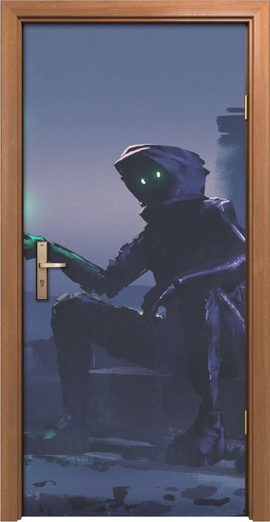 Türposter 90x200 cm Türaufkleber Türtapete Türfolie Klebefolie mysteriöser Mann leuchtenden Vögel