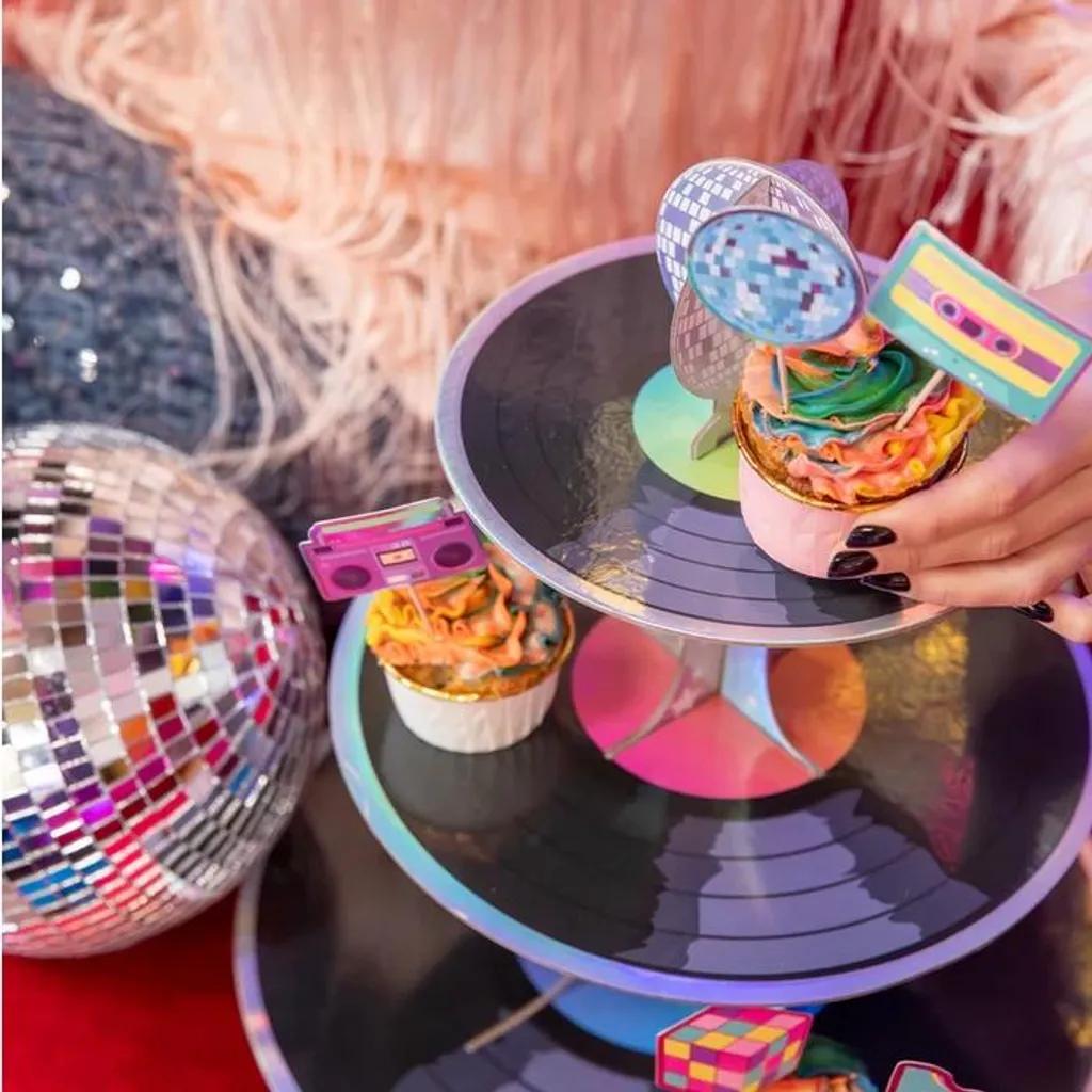 Supporto per muffin cupcakes biscotti retro disco 80s party - 4