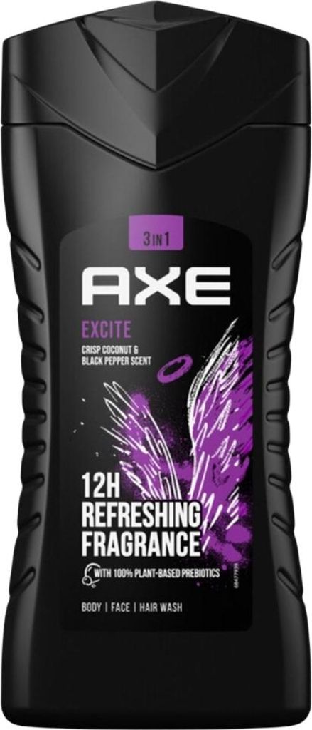 Axe - 3-in-1 Duschgel - Excite - Duschgel - Knackige Kokosnuss & Schwarzer Pfeffer - 100% pflanzlich - 250 ml - 1 Stück