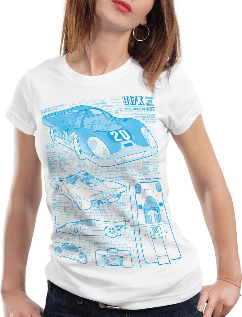 style3 917K Blaupause Damen T-Shirt Le Mans, Farbe:Weiß, Größe:XL