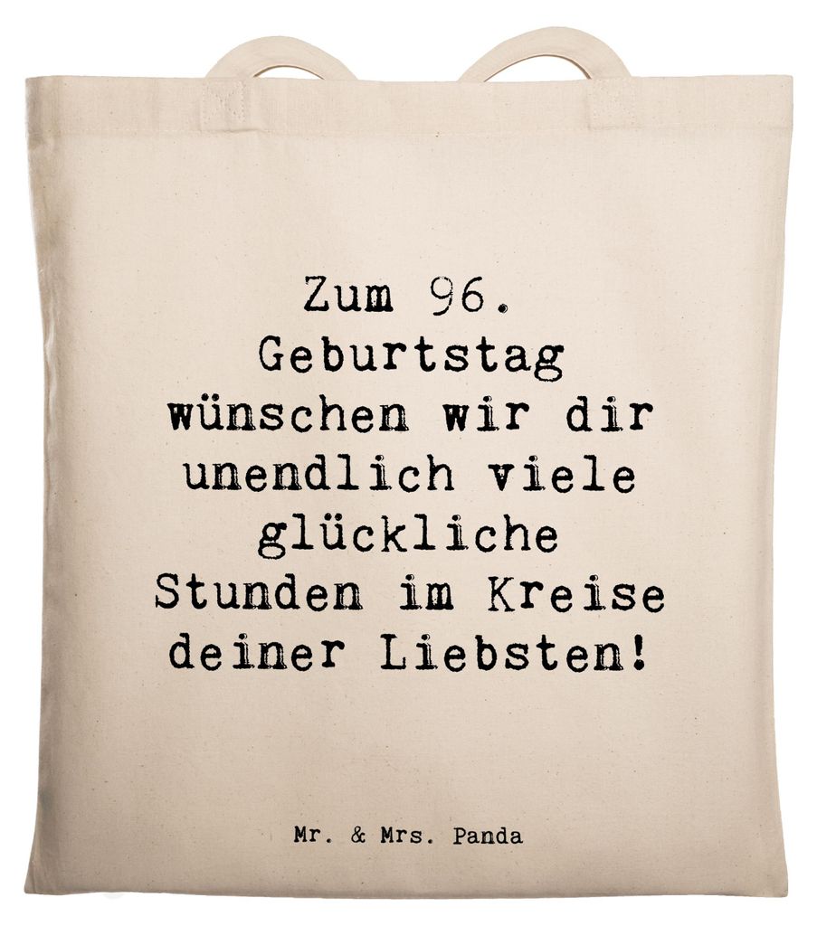 Mr. & Mrs. Panda totebag Spruch 96. Geburtstag Freude - Transparent - Geschenk, Geburtstagsgeschenk, Jutebeutel, Tote Bag, Shopping Tasche, persön...