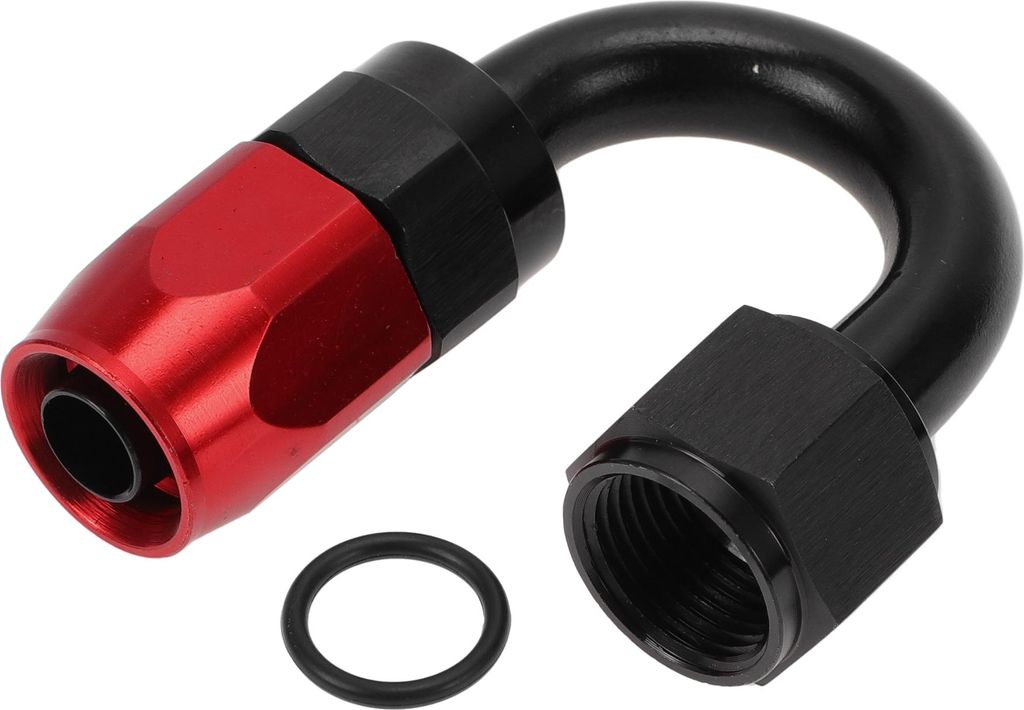 Männlicher Reduzierer Schlauchanschluss Adapter TF-1001-AN8 180° Kraftstoffleitung Verbinder Aluminium mit O-Ring Rot, Schwarz