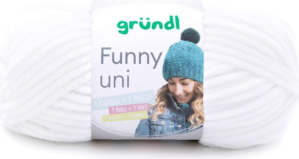 Gründl Chenillegarn Funny uni,100g/120m,Babywolle,100% Polyester,Häkel-und Strickgarn 01 weiß