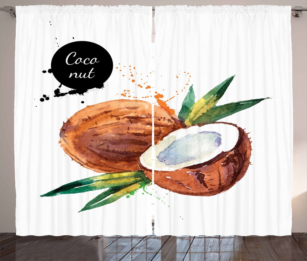 ABAKUHAUS Tropisch Rustikaler Gardine, Exotic Fruit of Hawaii, Schlafzimmer Kräuselband Vorhang mit Schlaufen und Haken, 280 x 175 cm, Grün braun...