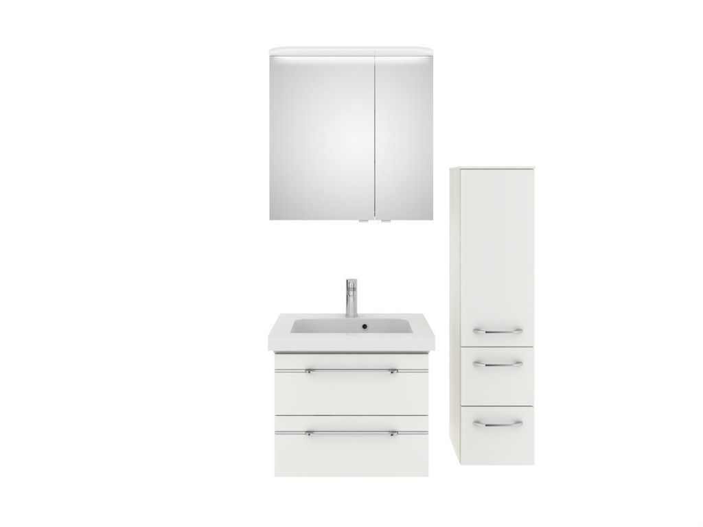 PELIPAL Balto Sprint Bad Möbel / Weiß Hochglanz ,Mineralmarmor Waschtisch + Waschtischunterschrank + Spiegelschrank + Midischrank