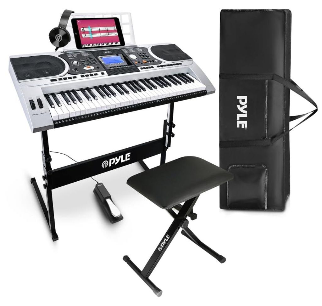 Pyle Keyboard 61 Klawiszy Pianino Stojak Taboret Słuchawki Zdjęcie produktu 