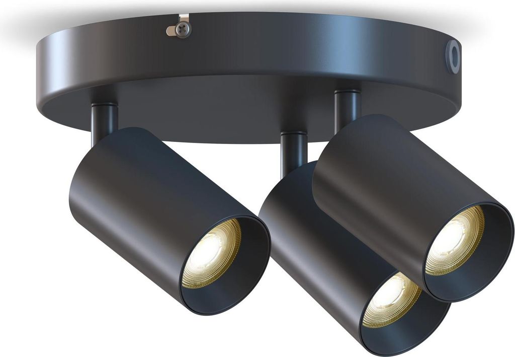 Calex LED Deckenlampe, 3-flammig GU10 Spots, Deckenstrahler, Schwenkbar, Rund, Schwarz & Gold
